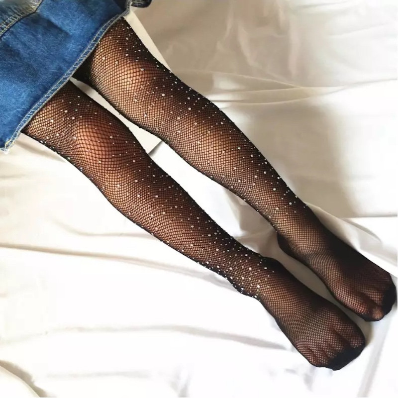 Girls 6y-16y Tights Children's Fishnet Tight Sparkle Rhinestone Summer Hollow Out Pantyhose 